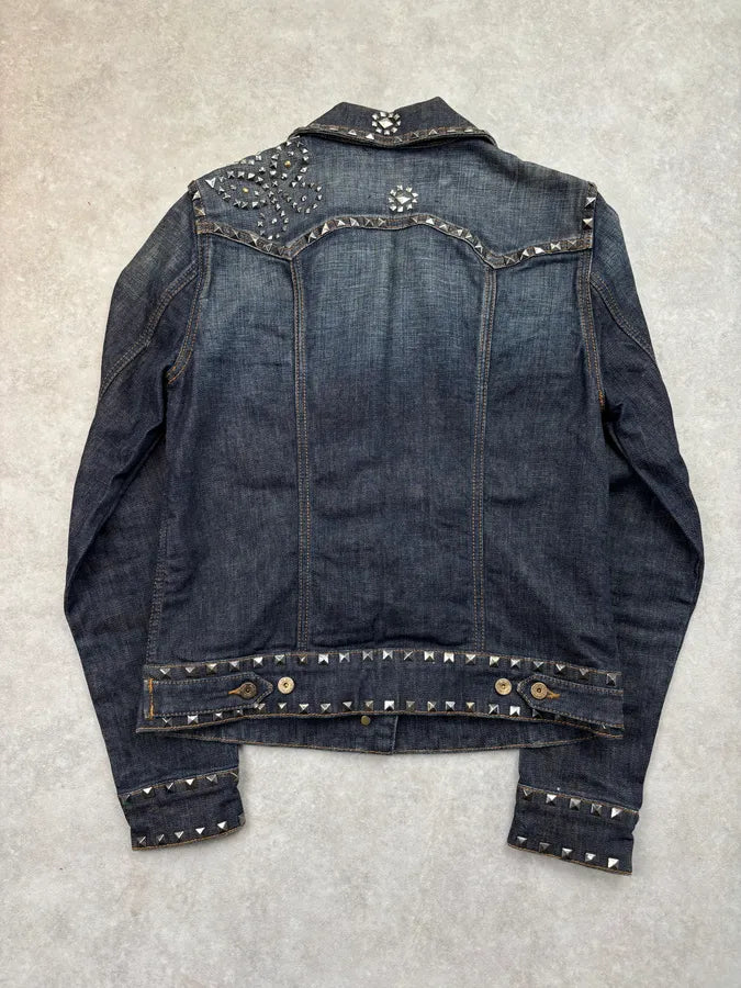 2000s Dolce & Gabbana Studded Embellished Faded Blue Denim Jacket UlpmHst 4