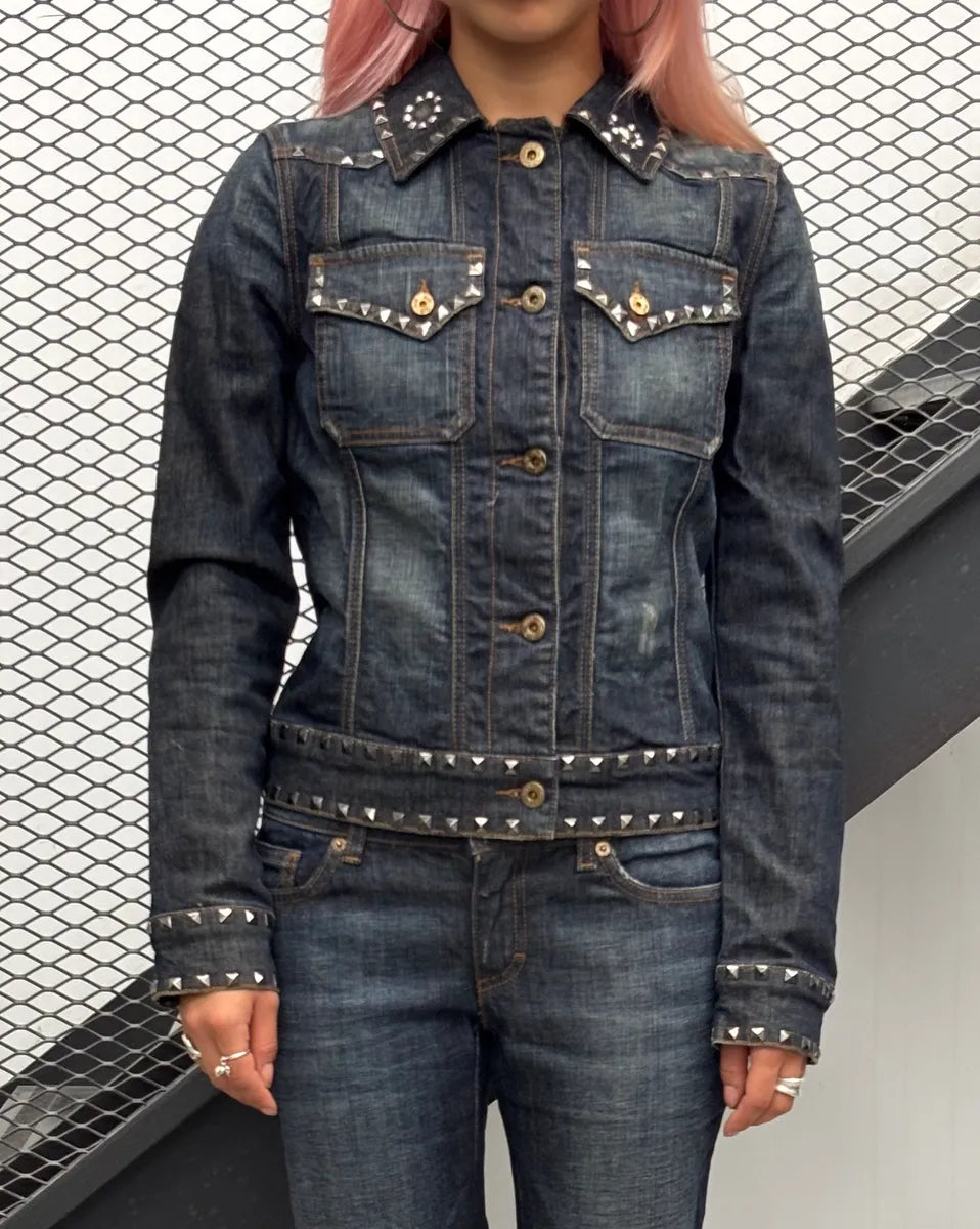 2000s Dolce & Gabbana Studded Embellished Faded Blue Denim Jacket UlpmHst 1