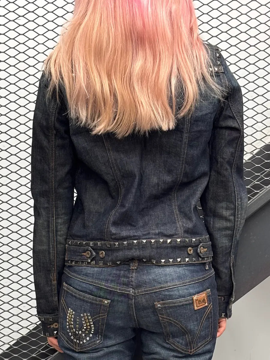 2000s Dolce & Gabbana Studded Embellished Faded Blue Denim Jacket UlpmHst 2