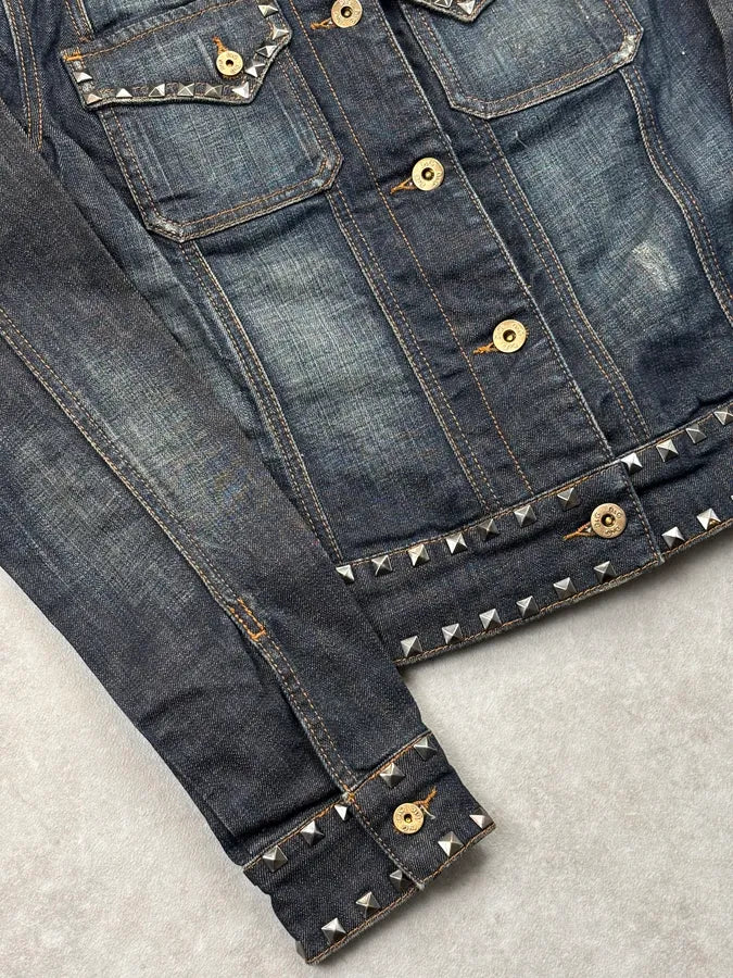 2000s Dolce & Gabbana Studded Embellished Faded Blue Denim Jacket UlpmHst 7