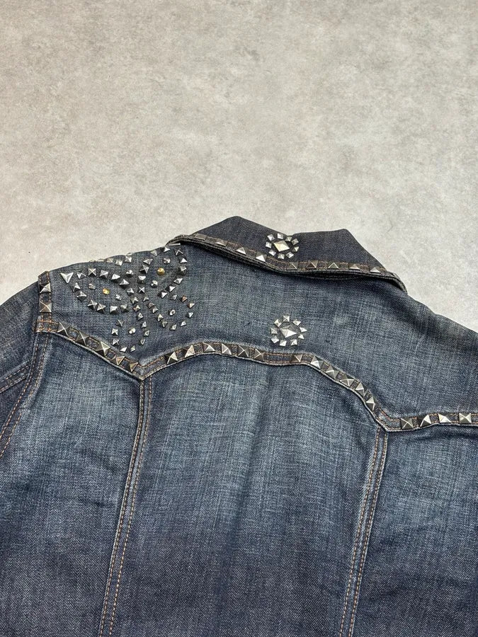 2000s Dolce & Gabbana Studded Embellished Faded Blue Denim Jacket UlpmHst 5