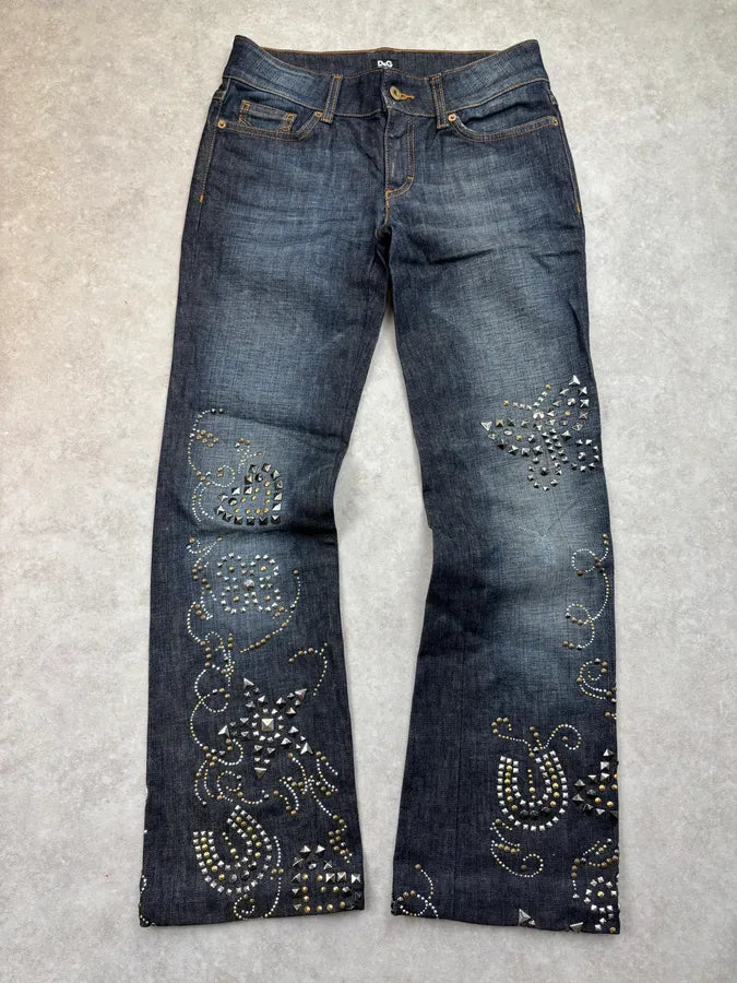 2000s Dolce & Gabbana Studded Embellished Faded Blue Denim Jeans vOdytkN 0