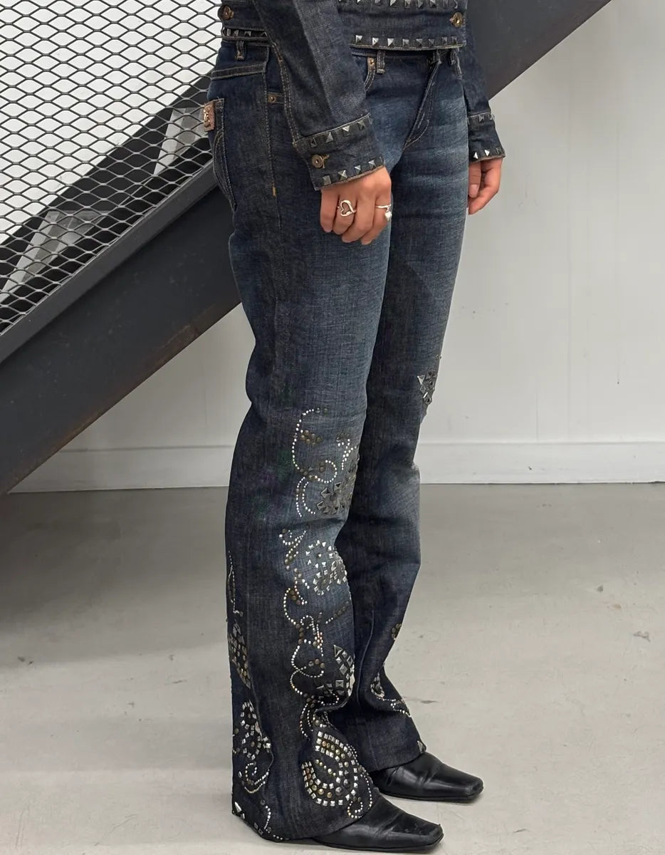 2000s Dolce & Gabbana Studded Embellished Faded Blue Denim Jeans vOdytkN 2