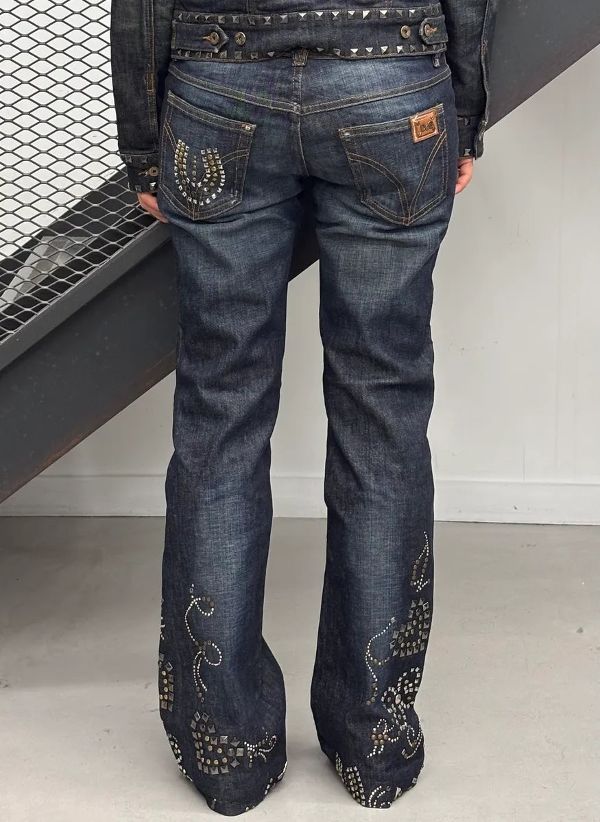 2000s Dolce & Gabbana Studded Embellished Faded Blue Denim Jeans vOdytkN 3