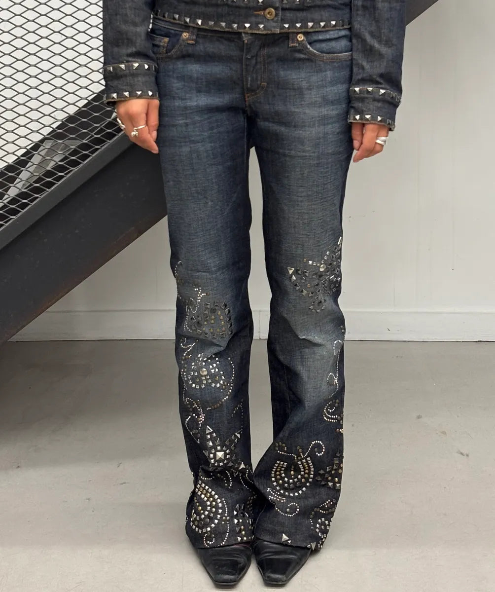 2000s Dolce & Gabbana Studded Embellished Faded Blue Denim Jeans vOdytkN 1