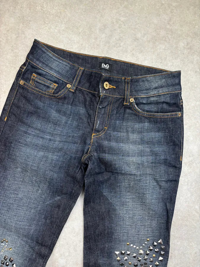 2000s Dolce & Gabbana Studded Embellished Faded Blue Denim Jeans vOdytkN 4