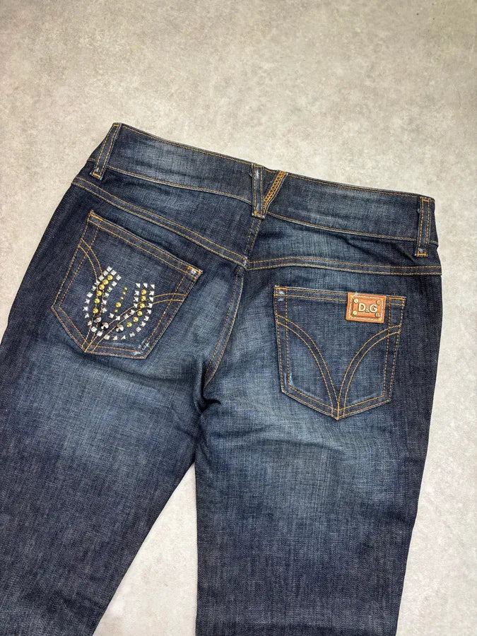 2000s Dolce & Gabbana Studded Embellished Faded Blue Denim Jeans vOdytkN 6