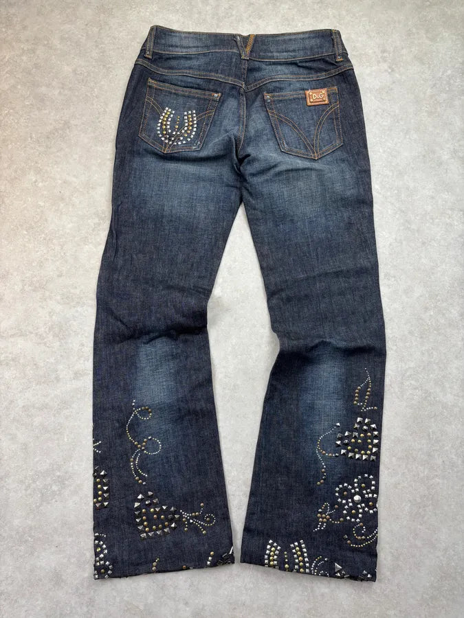 2000s Dolce & Gabbana Studded Embellished Faded Blue Denim Jeans vOdytkN 5