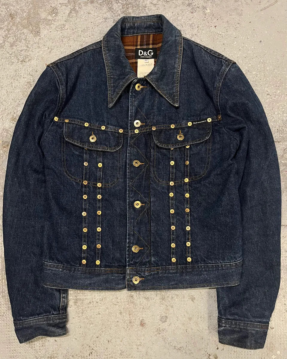 2000s Dolce & Gabbana Studded Faded Denim Jacket rqMxxFW 0