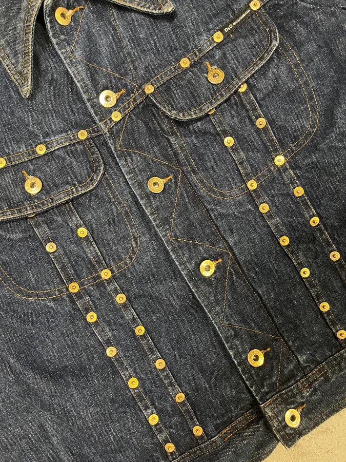 2000s Dolce & Gabbana Studded Faded Denim Jacket rqMxxFW 9
