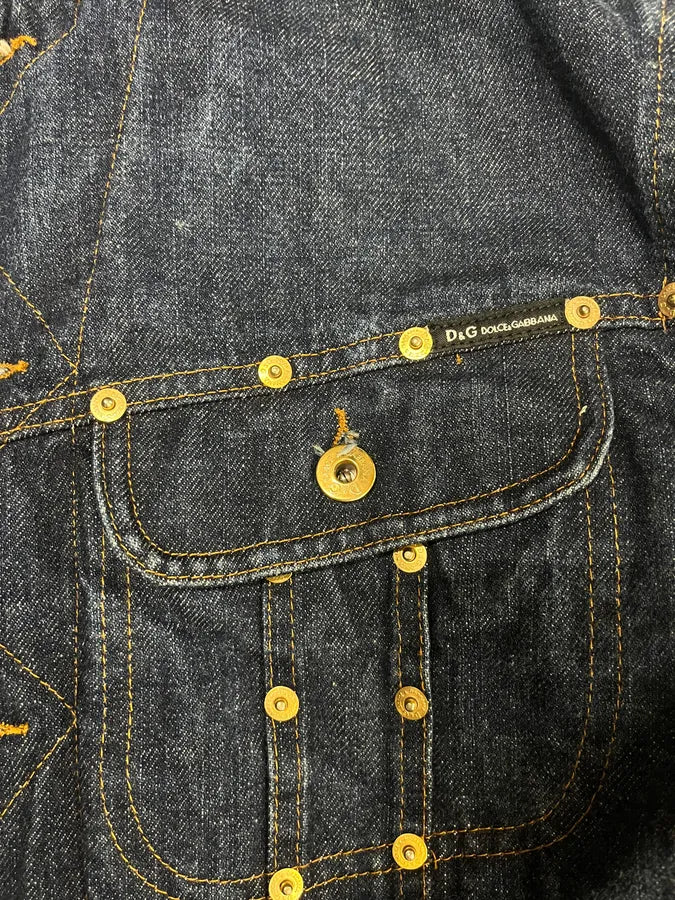 2000s Dolce & Gabbana Studded Faded Denim Jacket rqMxxFW 7