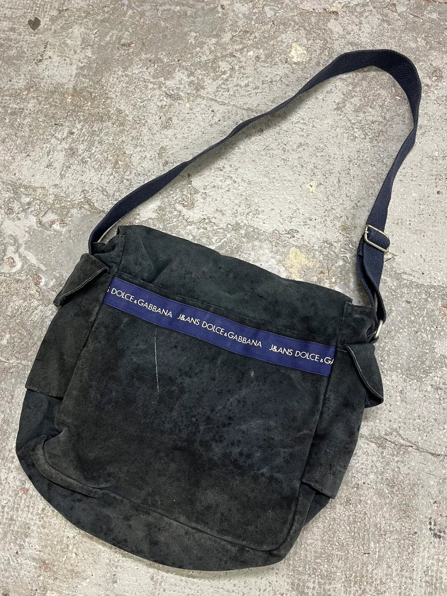 2000s Dolce & Gabbana Suede Eroded Navy Messenger Bag (OS) VBOHSmr 7