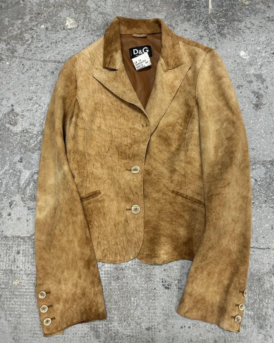 2000s Dolce & Gabbana Suede Raw Beige Leather Jacket (S) 2