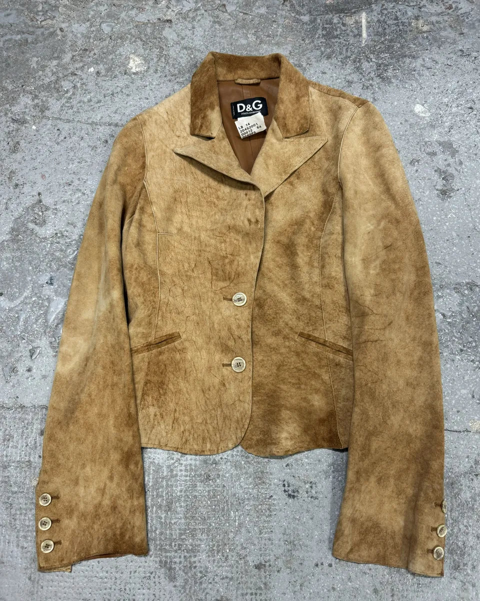 2000s Dolce & Gabbana Suede Raw Beige Leather Jacket (S) 4