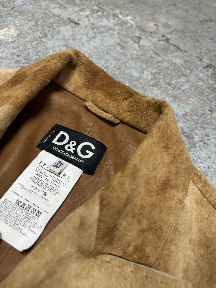 2000s Dolce & Gabbana Suede Raw Beige Leather Jacket (S) 8