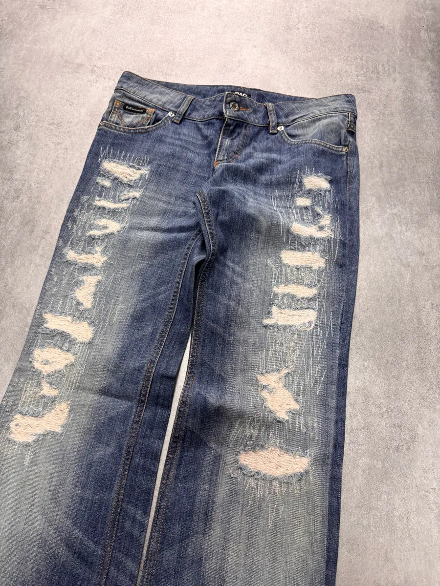 2000s Dolce & Gabbana Sun Faded Distressed Denim Jeans CGbJlYe 1