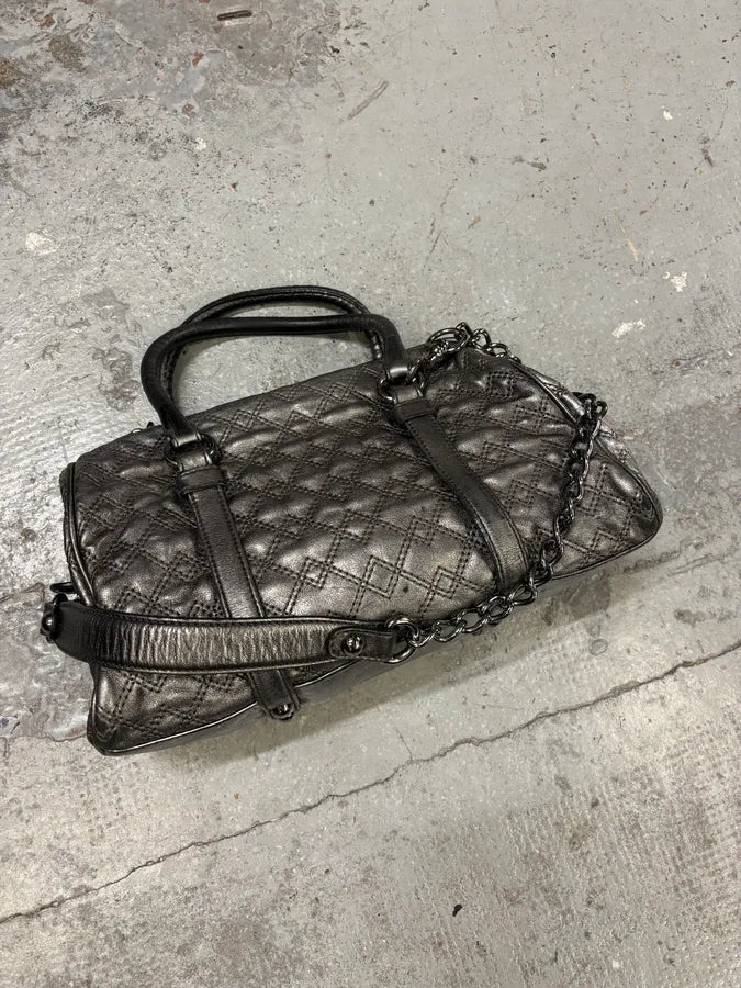 2000s Dolce & Gabbana Susanne Silver Grey Handle Leather Bag PLokKoi 1