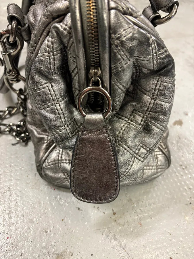 2000s Dolce & Gabbana Susanne Silver Grey Handle Leather Bag PLokKoi 3