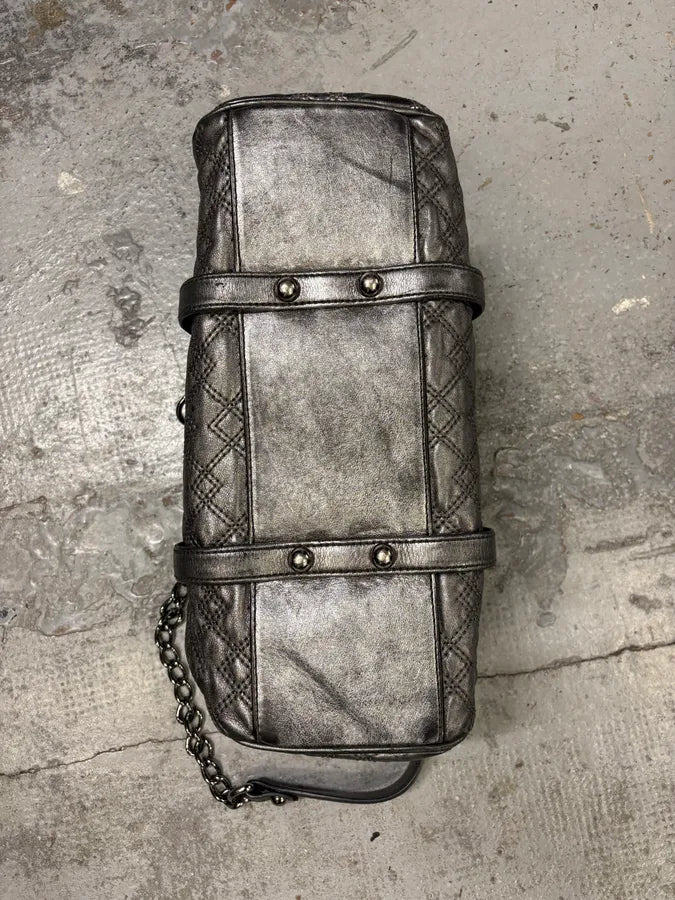 2000s Dolce & Gabbana Susanne Silver Grey Handle Leather Bag PLokKoi 4