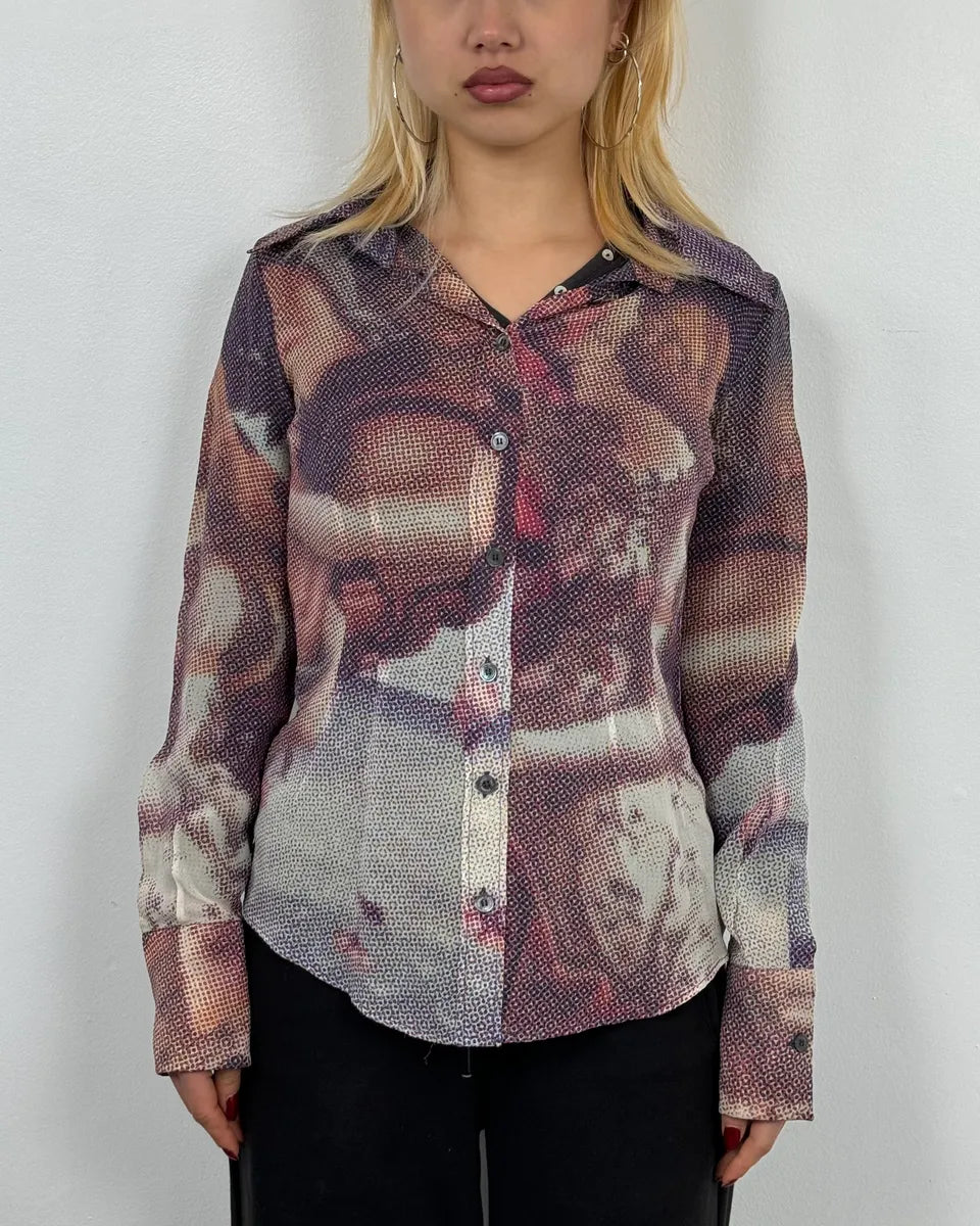 2000s Dolce & Gabbana The Birth of Venus Pixel Silk Shirt ljyTUSf 2
