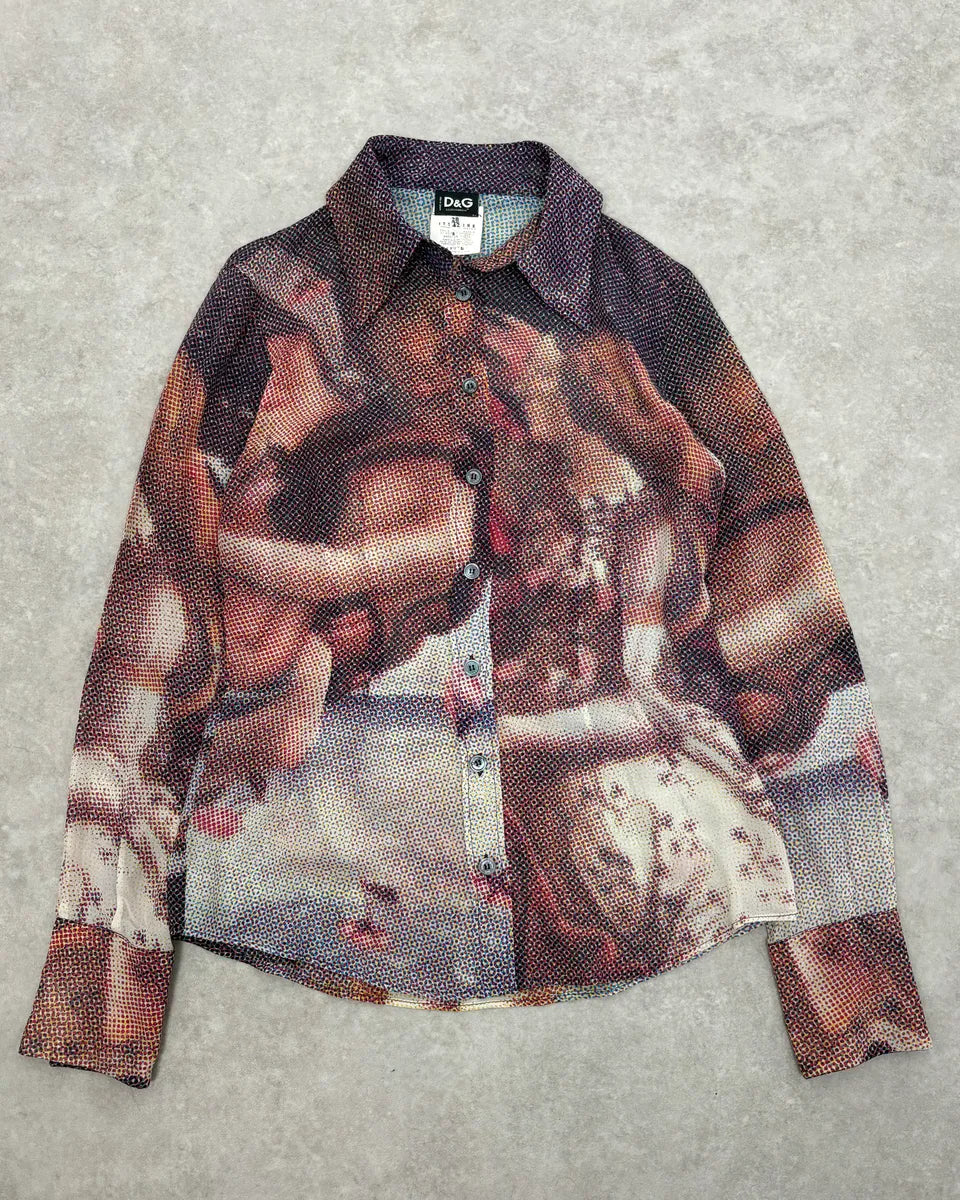 2000s Dolce & Gabbana The Birth of Venus Pixel Silk Shirt ljyTUSf 0