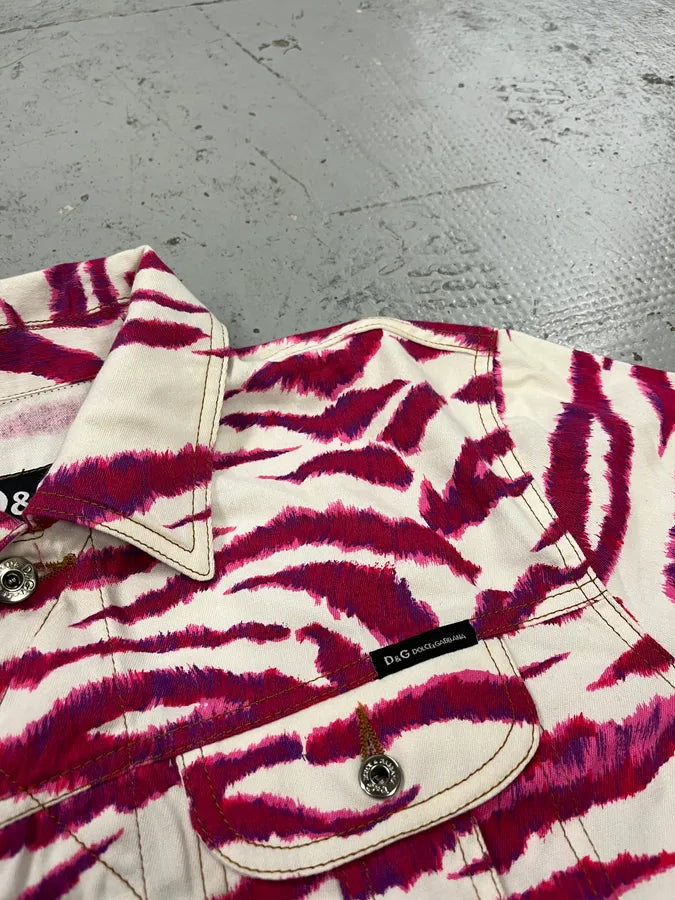 2000s Dolce & Gabbana Tiger Stripes White & Fuschia Jacket ymIuoWN 4