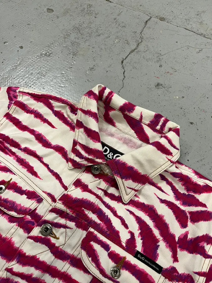2000s Dolce & Gabbana Tiger Stripes White & Fuschia Jacket ymIuoWN 5