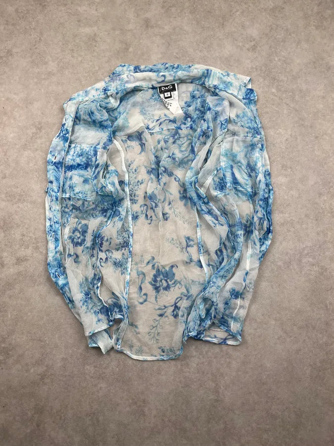 SS2004 Dolce & Gabbana Transparent Turquoise Garden Shirt ZNGAeeO 6