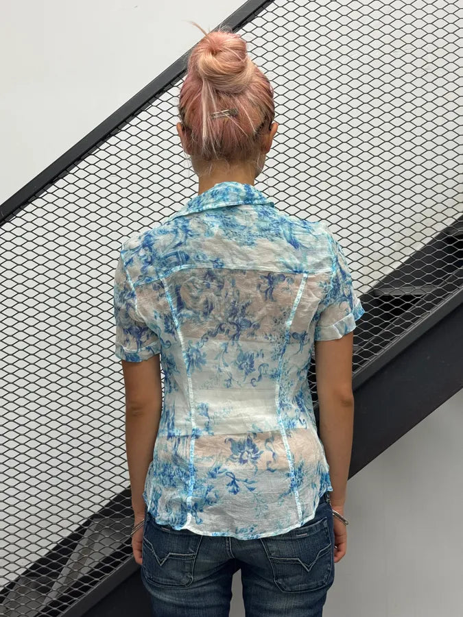 SS2004 Dolce & Gabbana Transparent Turquoise Garden Shirt ZNGAeeO 1