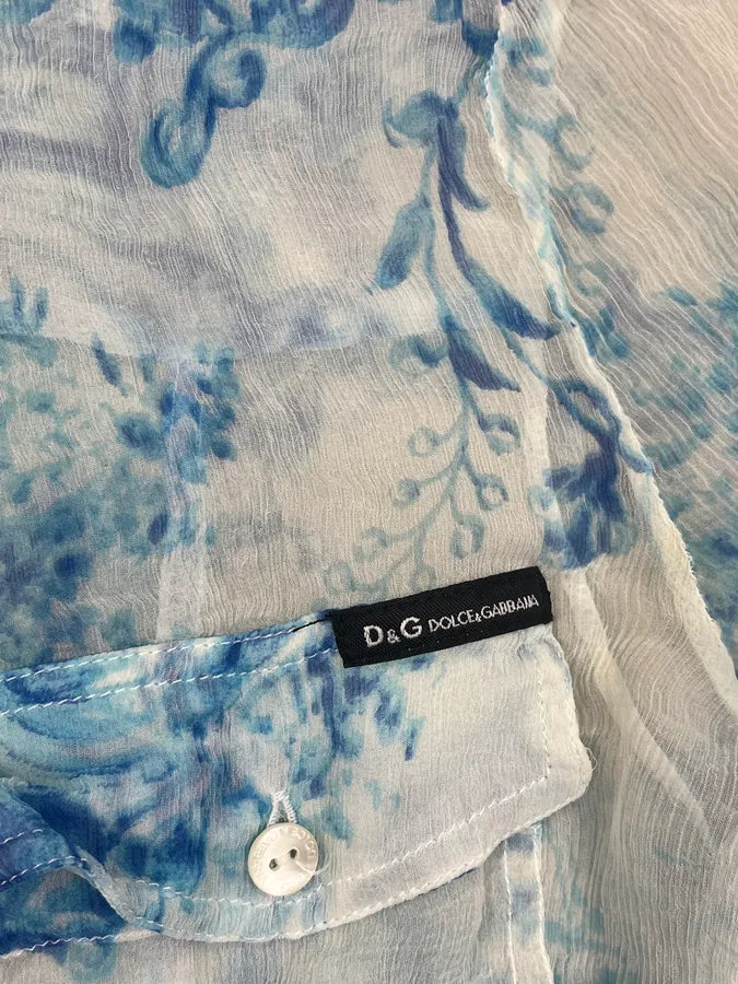 SS2004 Dolce & Gabbana Transparent Turquoise Garden Shirt ZNGAeeO 8