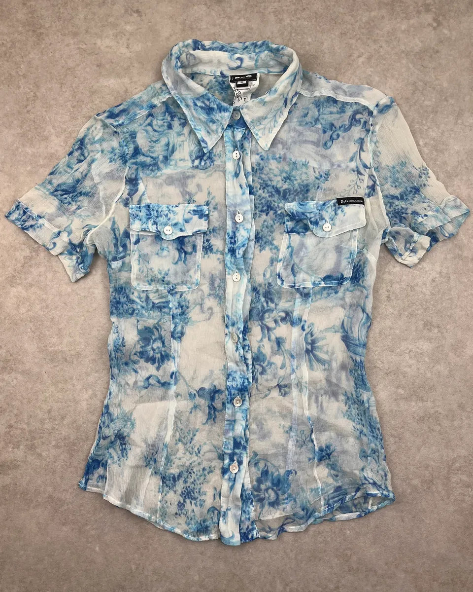 SS2004 Dolce & Gabbana Transparent Turquoise Garden Shirt ZNGAeeO 2