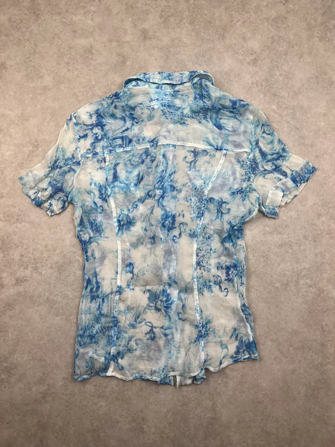 SS2004 Dolce & Gabbana Transparent Turquoise Garden Shirt ZNGAeeO 4