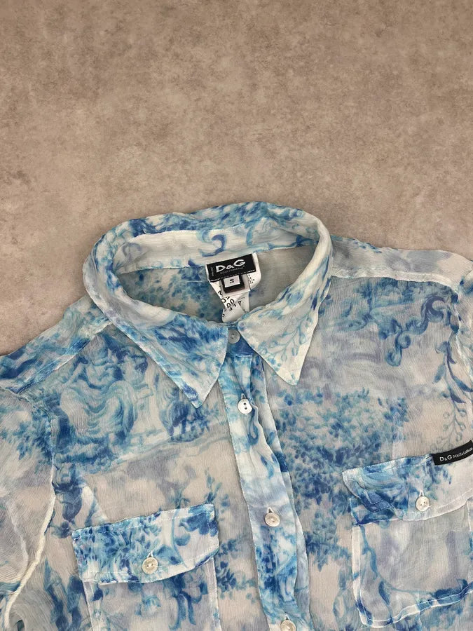 SS2004 Dolce & Gabbana Transparent Turquoise Garden Shirt ZNGAeeO 3