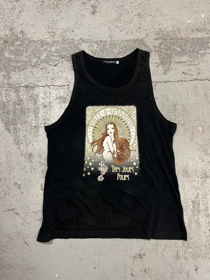 2000s Dolce & Gabbana Très Jolies Folies Black Tank Top CYWILCO 0