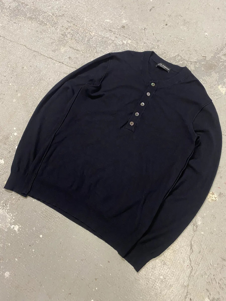 2000s Dolce & Gabbana Navy Buttoned Mao Sweater (L) 2