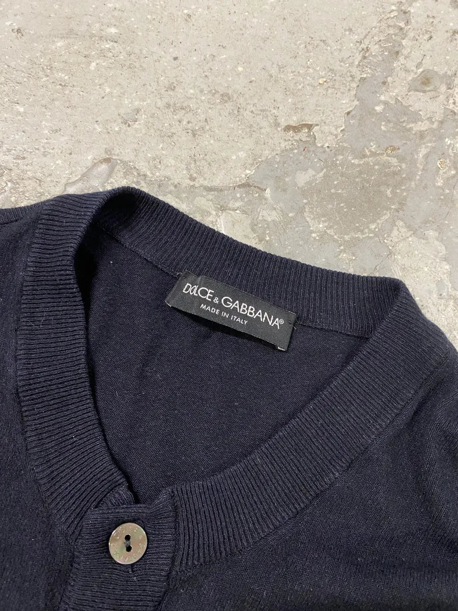 2000s Dolce & Gabbana Navy Buttoned Mao Sweater (L) 3