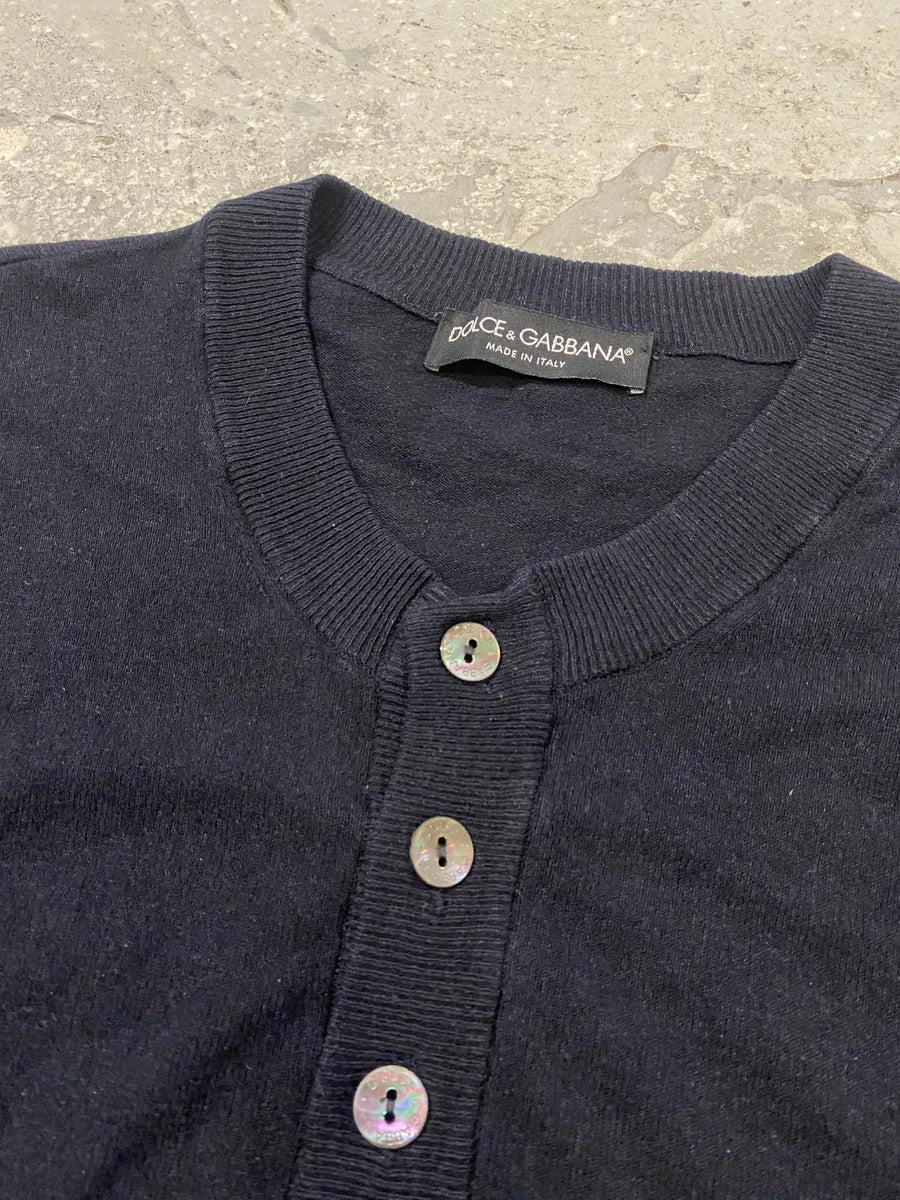 2000s Dolce & Gabbana Navy Buttoned Mao Sweater (L) 4