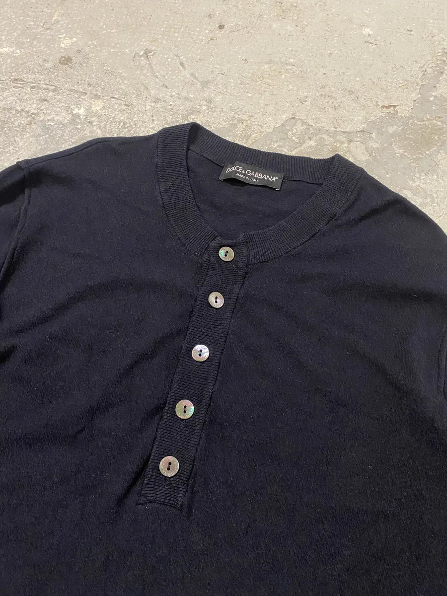 2000s Dolce & Gabbana Navy Buttoned Mao Sweater (L) 5