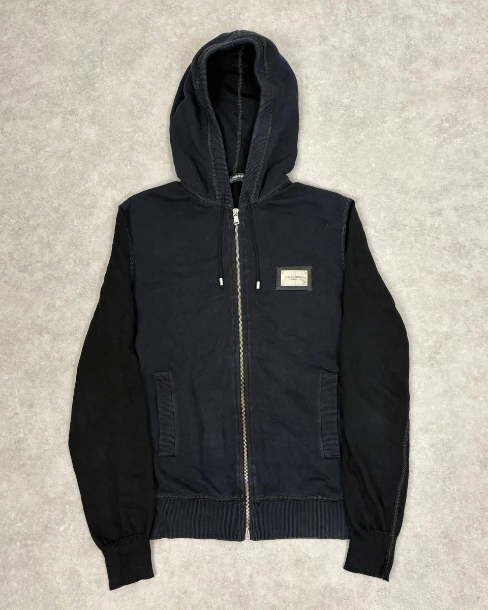 2000s Dolce & Gabbana Two Tone Black & Navy Zip Hoodie OpXWzNw 0