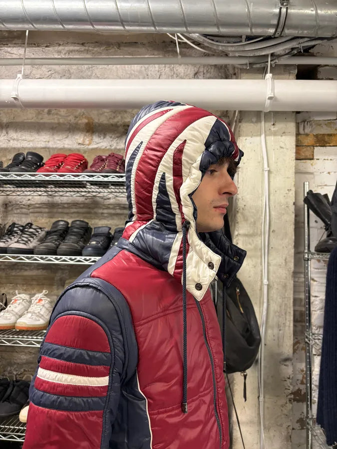 2000s Dolce & Gabbana UK Flag Hooded Red & Navy Puffer Vest Jacket JbSDrcP 2