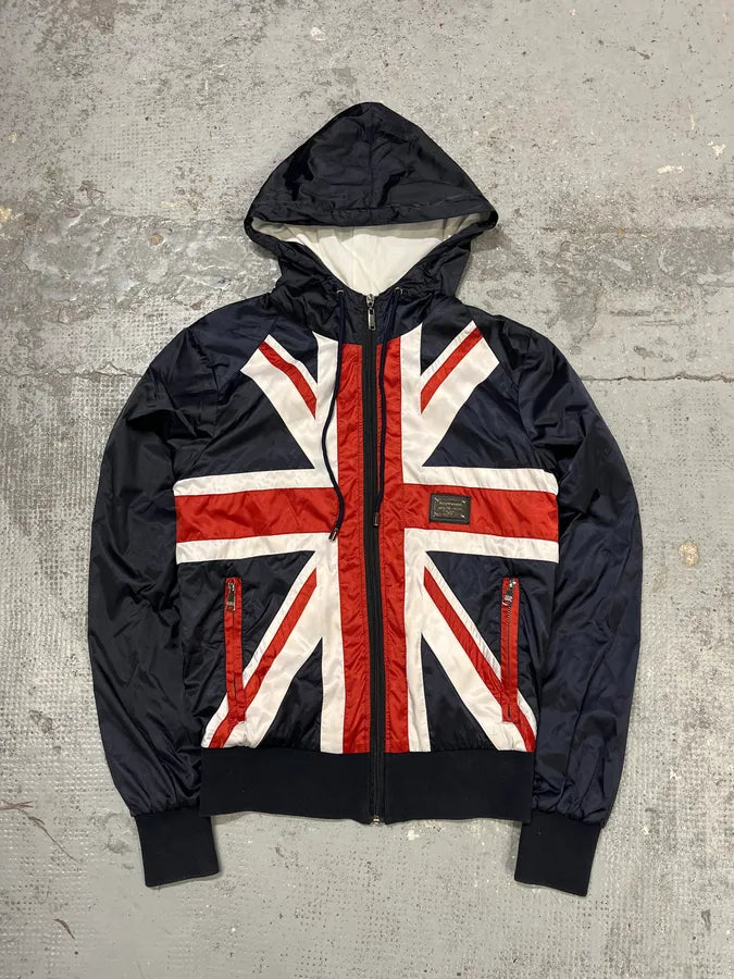 2000s Dolce & Gabbana UK Flag Navy Nylon Hooded Jacket ktWdVWB 0