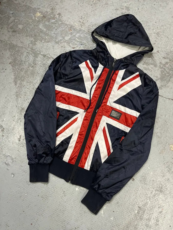 2000s Dolce & Gabbana UK Flag Navy Nylon Hooded Jacket ktWdVWB 3
