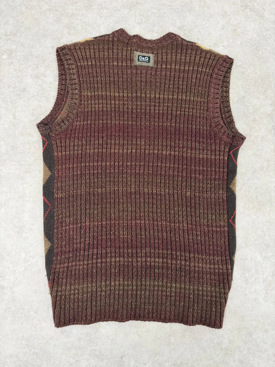 2000s Dolce & Gabbana V Neck Beige & Brown British Sleeveless Sweater iDoGqvz 3