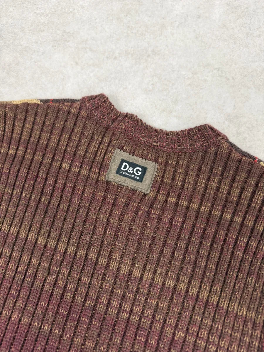 2000s Dolce & Gabbana V Neck Beige & Brown British Sleeveless Sweater iDoGqvz 5