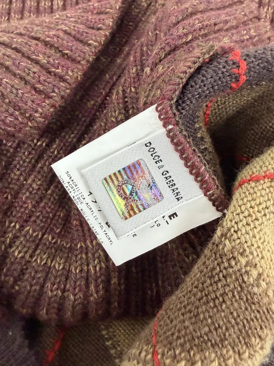 2000s Dolce & Gabbana V Neck Beige & Brown British Sleeveless Sweater iDoGqvz 7