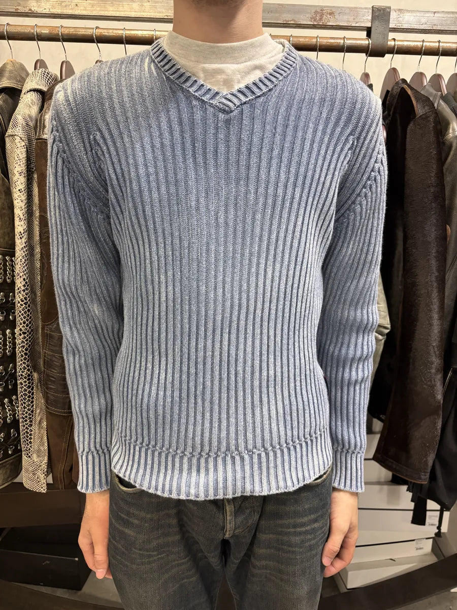 2000s Dolce & Gabbana V-Neck Blue Wool Sweater PUlHehg 1