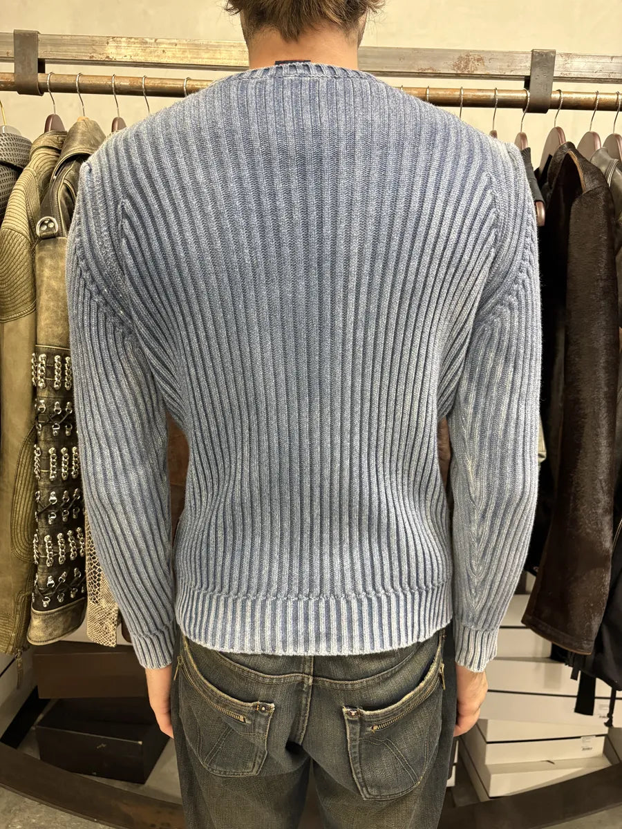 2000s Dolce & Gabbana V-Neck Blue Wool Sweater PUlHehg 3