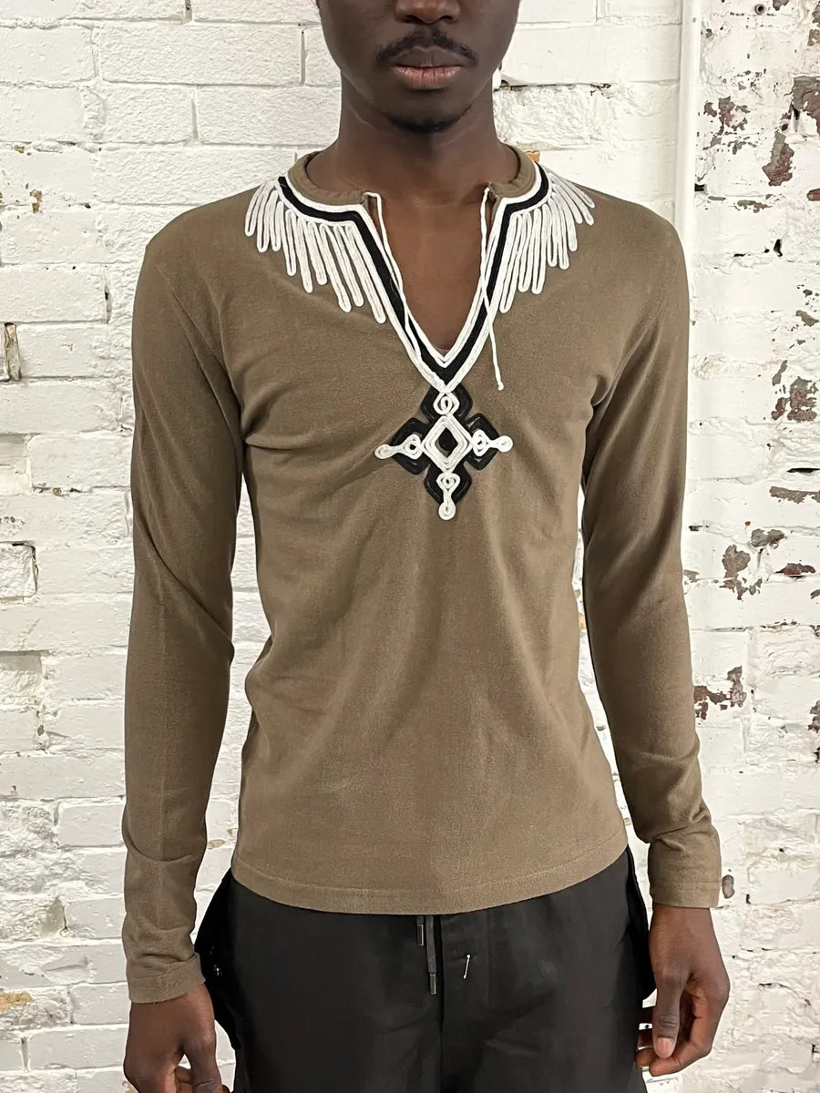 2000s Dolce & Gabbana V-Neck Cross Brown Longsleeves xvelTAt 0