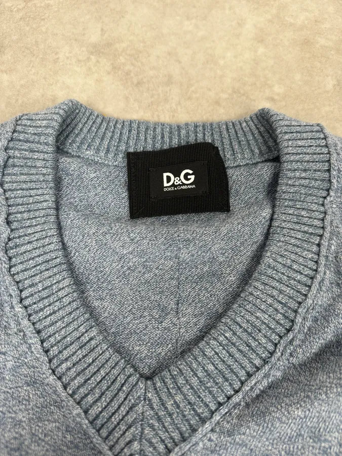 2000s Dolce & Gabbana V Neck Irregular Grey Sweater HIzyIfh 3