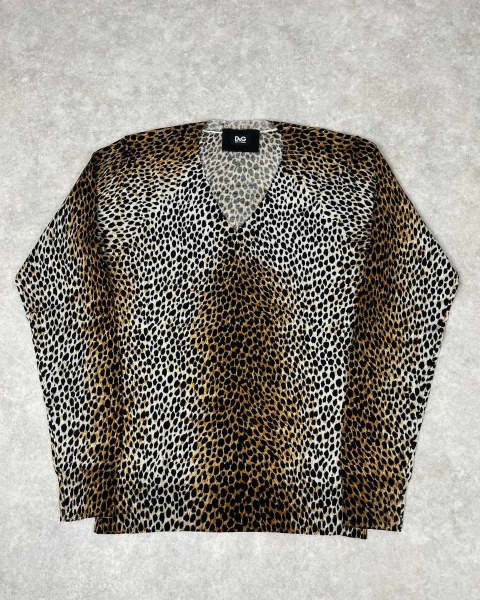 AW1996 Dolce & Gabbana V Neck Leopard Print Sweater SZjxihR 0